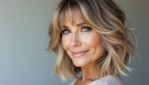 découvrez une coupe mi-longue dégradée effilée avec frange spécialement adaptée aux femmes de 50 ans pour un look élégant et moderne.