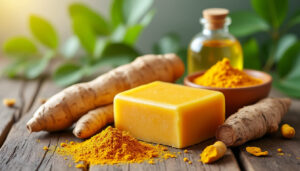 découvrez notre savon au curcuma naturel, idéal pour apporter éclat et soin à votre peau au quotidien grâce à ses propriétés revitalisantes et apaisantes.